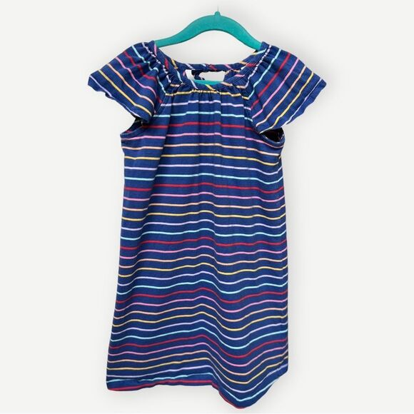 Hanna Andersson Girls Short Flutter Sleeve Rainbow Stripe Dress. 6-7. 6. 7. - Picture 1 of 7